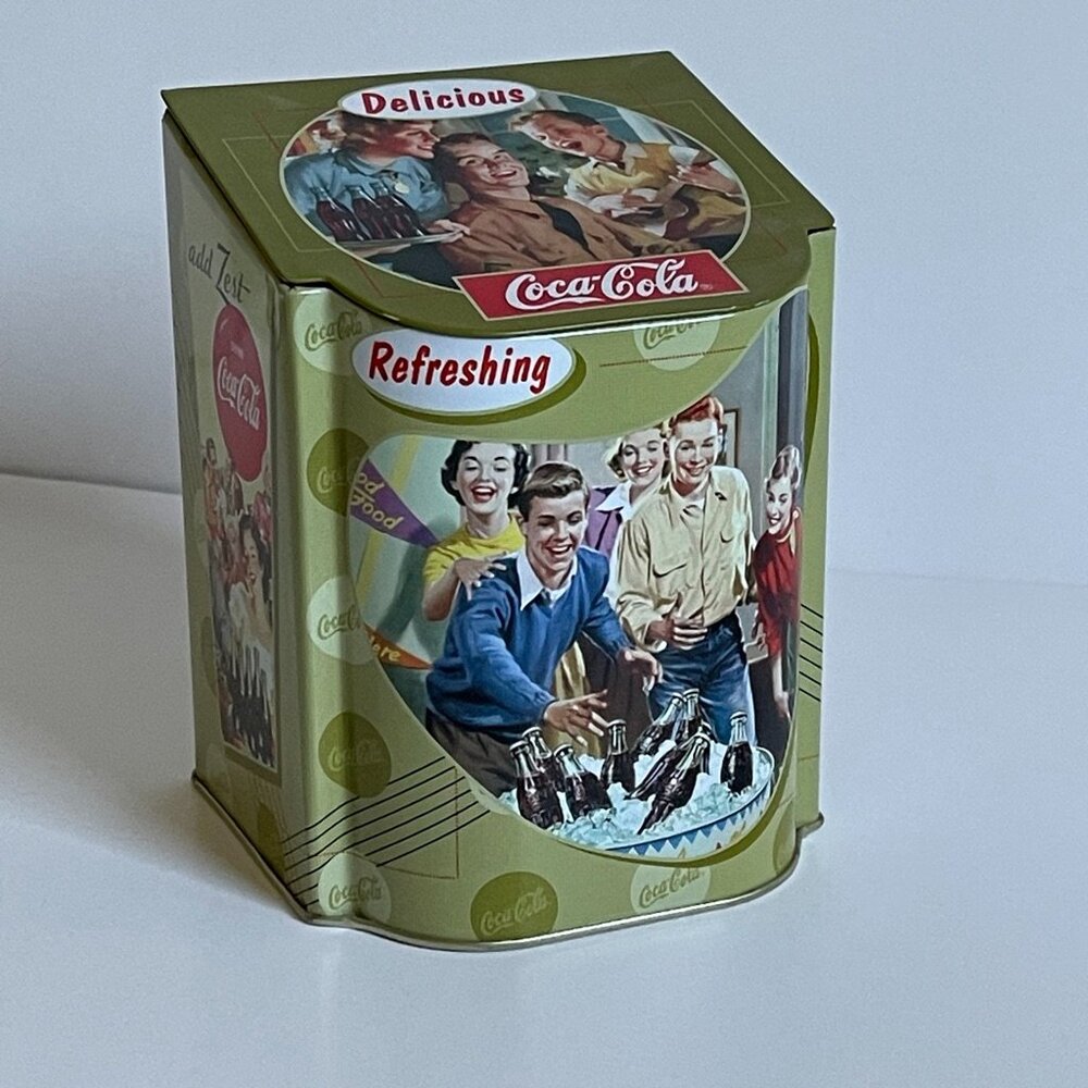 Coca Cola Vintage Ads Tin Metal Organizer Container Storage Decor Lid Hinge